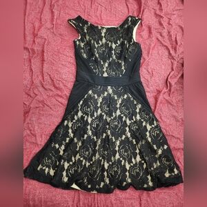 Taylor Black and Tan A-Line Dress with Peter Pan Collar